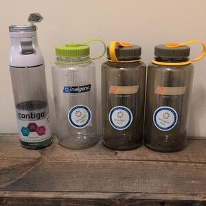 Contigo and Nalgene Water Bottle Set - White, Green, Gray
